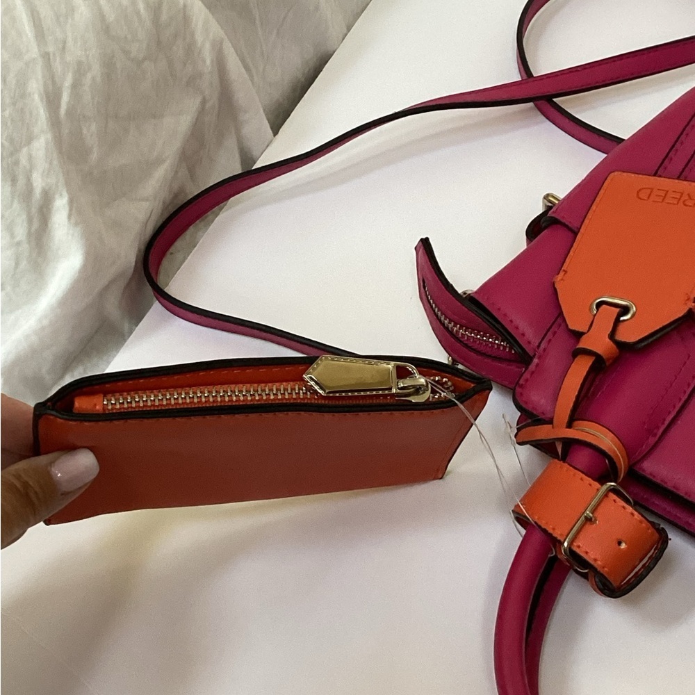 NWT REED special edition small Satchel/ crossbody. Vegan,  Fuschia and orange. - Picture 5 of 13